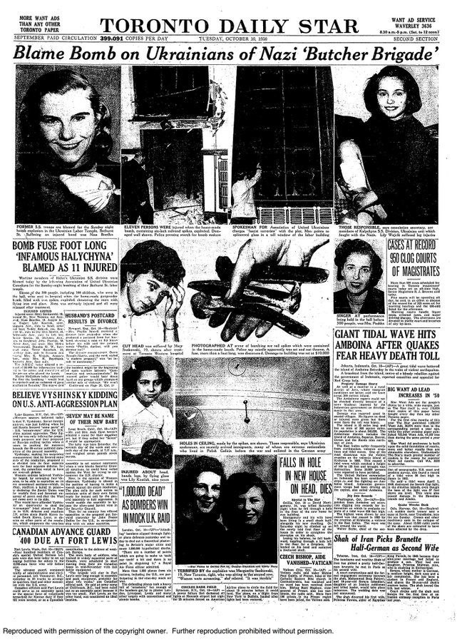 Ukrainian Emigres in Canada Of the Waffen SS 14th Division Bomb Gathering of Left-leaning Labour Groups in Toronto